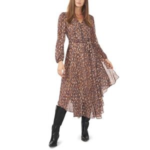 NWT Vince Camuto Elegant V-Neck Dress Long Sleeve Multicolor 1X w/ Tie-Waist